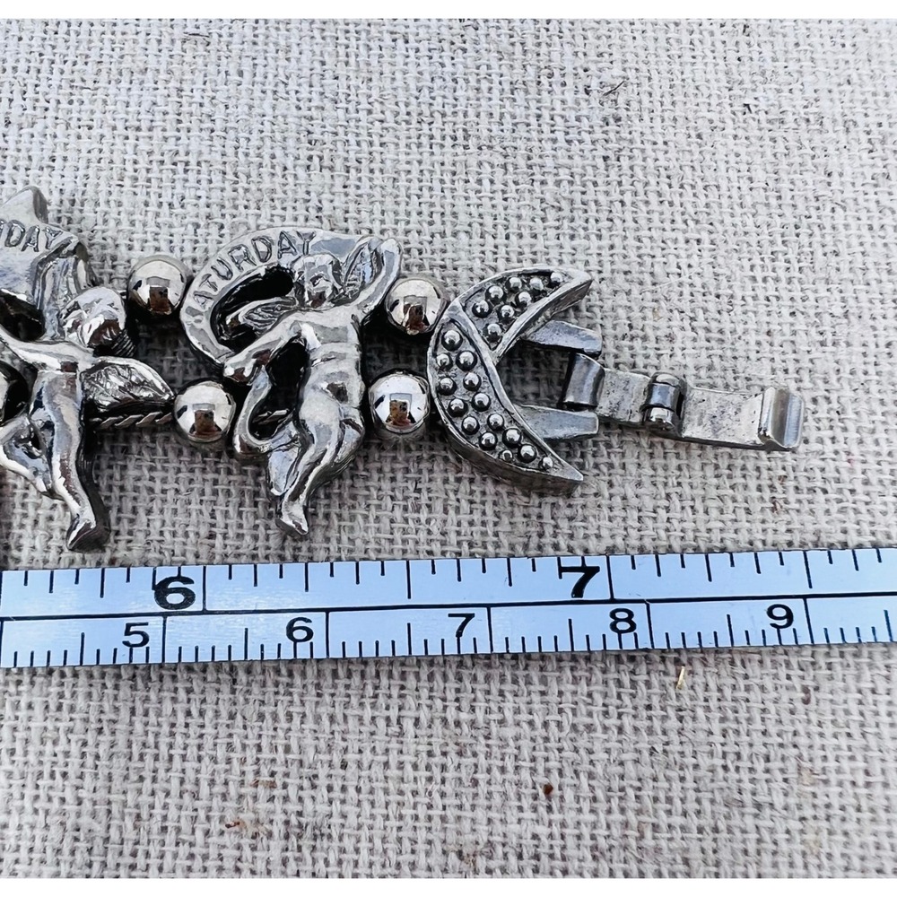 Vintage Silver Tone Days of the Week Cherub Angel Celestial Heart Charm Bracelet - Picture 11 of 11